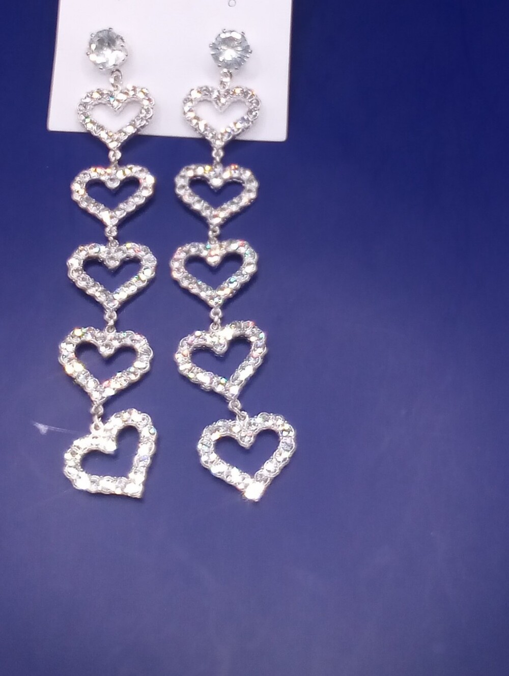 Silver Heart Cascade Crystal Drop Earrings - Sparkling Silver Tone